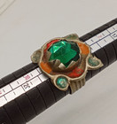 Rare Ancient Medieval Bronze Ring With Colored Gemstones - Authentic