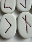 25 Elder Futhark Viking Rune Stones Set White Red Symbols Velvet Bag Divination