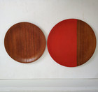 2 Vintage Mid Century Modern Teak Plycrafted  Trays Serving Tray Drink   Red