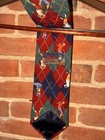 Beans Mcgee Men s 100  Silk Golf Argyle Necktie Red Blue Green Made In Usa