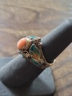 Vintage Sterling Silver 925 Coral Enamel Butterfly Dome Ring Size 6 At 5 6 Grams