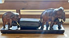 Vintage Handcrafted Wooden Two Elephant Carved Figurine Decorative Statue 35 1 2