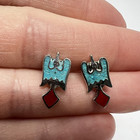 Vintage Silver Tone Native American Style Thunderbird Turquoise Inlay Earrings
