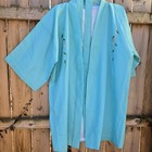 Vtg Robe Women One Size Blue Japanese Kimono Embroidered Floral Oriental