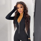 Women Long Sleeve Workout Jumpsuit Zip Up Romper Bottom Pants Bodysuit Bodycon
