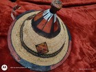 Authentic Vintage Fulani Hat Hand Woven Straw   Leather West African Conical Hat