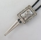 Elegant Sterling Silver Rectangular Stamped Domed Southwestern Bolo Tie