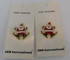 2 Vtg Hand Painted Christmas Santa Jumping Skies Jhb International Buttons New