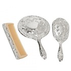 Nickel Plated Brass  Non-tarnished 3-piece Vanity Set  Brush  Comb  Mirror Se   
