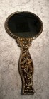 Vtg Hand Held Small Girls Double Sided Flower Vanity Mirror Gold Ornate Floral