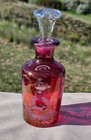 Antique Bohemian Cranberry Red Glass Decanter With Glass Stopper 6 1 2  Tall