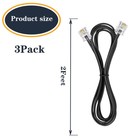 3 Pack 2ft Telephone Extension Cord Rj11 6p4c Black Phone Line Cable Landline
