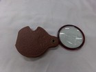 Vintage Folding Pocket Magnifying Glass Amber Frame With Leather Case