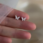 925 Sterling Silver Small Butterfly Pave Cz Cubic Zircon Stud Earrings Gift Pe50