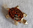 Vintage Miniature Tiny Gold-tone Turtle Tortoise Shell Pin Orange Black Enamel