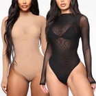 Women s Sexy Long Sleeves Stretchy Sheer Mesh Leotard Bodysuit Jumpsuit Romper