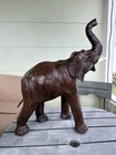Vintage Brown Leather Wrapped Elephant Statue Figurine Handmade Figure Large