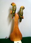 Vintage Balsa Wood Hand Carved And Painted Parrots 15 In  Tall    4 