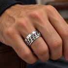 Hip Hop Spinner Ring Men Stainless Steel Roman Numeral Chain 8mm Silver Gift