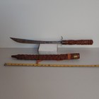 Vintage Handmade Machete Sword Wood Handle Carbon Steel Clip Point W  Sheath