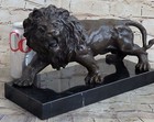 Angry Roaring Lion Signed Barye Hot Cast Bronze Marble Sculpture Statue Figurine