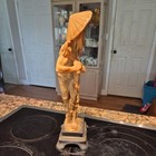 Vtg Chinese Asian Old Man Carrying Pineapple Carved Resin Statue  black Base 13 