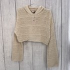 Sincerely Jules Crochet Set Womens Medium Beige Sweater Hoodie Flare Pants