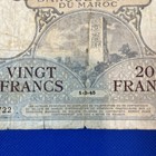 Morocco 20 Francs Banknote 1945 Banque D    Etat Du Maroc