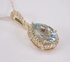 2 50ct Pear Lab Created Aquamarine Halo Teardrop Pendant 14k Yellow Gold Plated