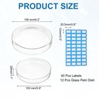 12 Pcs Glass Petri Dish  150 Mm Borosilicate Culture Clear Dishes With Label