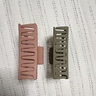 Set Of 2 Matte Rectangle Hair Claw Clips W  Teeth Plastic Pink   Green