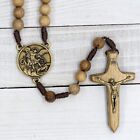 Wooden Saint Michael The Archangel Rosary On Cord   10mm Wood Hail Mary Beads   