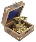 Vintage Maritime Sun-clock Brass Handmade Compass Magnetic Sundial Tool With Box