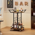 3-tier Rolling Bar Cart With Wine Glass Rack  Rustic Brown Serving Cart For Part