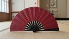Vintage Japanese Folding Hand Fan Burgundy Silk Satin Floral Art Decor Gift