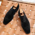 New Handmade Men s Wing Tip Black Brogue Suede Lace Up Dress Shoe Office Shoes