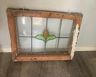 Antique Stained Leaded Glass Cottage Window Fleur De Lis Flower 21  X 17  X 2 