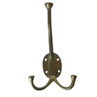 Antique Solid Brass Wall Hook Art Nouveau Triple Arm Coat Hat