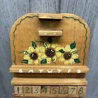 Vintage Hand Painted Wooden Perpetual Wall Calendar Flowers Complete 15 x 7 5 