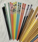 Lot Of 18 Sets Mixed Chopsticks Great Colors Designs Bamboo Plastic Graphics Vtg