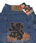 Vintage Phantom Jeans Wide Leg Hip Hop Embroidered Denim Men s 36x32 Rare New