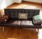 New Convertible Futon Sofa Bed Pu Leather Sleeper Couch W cup Holders Brown