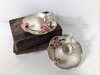 Lefton Pink Rose Candle Holders W  Handle set Of 2 vintage Japan nice  