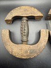 Pair Antique Wooden Hat Stretcher Millinery Mold Cast Iron Turn Handle