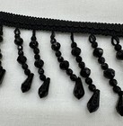 3    Beaded Trim Fringe W  Gimp Top 30 Inch Piece Black