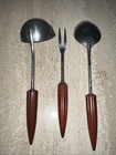Vintage Androck Stainless Soup Ladle  Fork   Lg  Spoon W red Bakelite Handle Usa