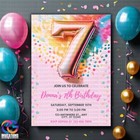 7th Birthday Invitation  Birthday Party Invitation  7 Year Old Birthday Party