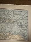 Antique Colorful 1923 Map Of West Indies 9x6 Inches