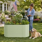 Aoodor Oval Galvanized Raised Garden Bed Planter 2 Layer  Vegetable Flower Herb