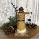 Vtg Folk Art Snowman With Lantern And Primitive Christmas Tree